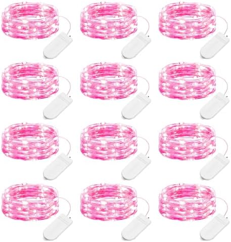 Brightown 12 Pack Valentine's Day Pink Fairy Lights Battery Operated