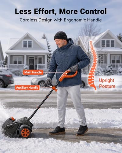 VOLTASK 48V 16-Inch Brushless Cordless Snow Shovel with Wheels, Orange