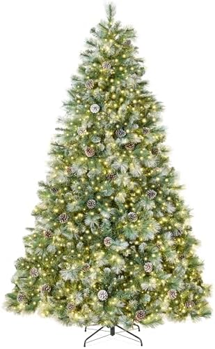 Best Choice Products 6ft Pre-Lit Scotch Pine Christmas Tree, Premium Frosted Pre-Decorated Artificial Holiday Decor w/ 946 Branch Tips, 2-in-1 White and Multicolor LED Lights, Cordless Setup