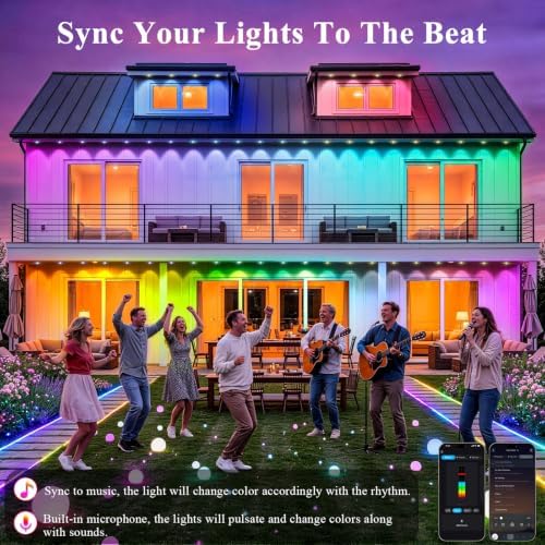 200FT Permanent Outdoor Lights, Smart RGB+IC Eaves Lights for House, App & Remote Control, LED Roofline Lights, Waterproof Exterior House Lights for Year-Round Christmas & Holiday Lighting