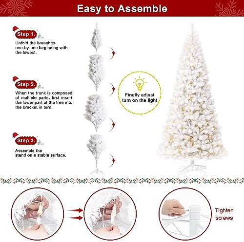 Glitzhome 10ft Pre-Lit Slim Artificial Christmas Tree, Aspen Frostfall Pine Hinged Holiday Xmas Tree with Foldable Metal Stand, 800 Warm White Lights, Ideal for Home, Office, Party Decoration