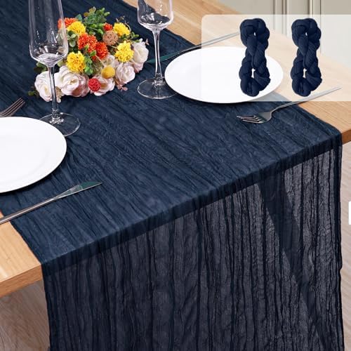 2 Pack Cheesecloth Table Runner 10Ft Christmas Gauze Boho Table Runners for Wedding Decor Bridal Shower Decorations Baby Shower Party(35" x 120")