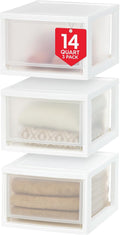 IRIS USA 14.5 Qt. Plastic Drawer Storage Organizer Stacking Drawers, 3-Pack, Stackable Unit with Sliding Drawer for Clothes Bedroom Kitchen Under Sink Pantry Craft Room Bathroom Dorm Office, White