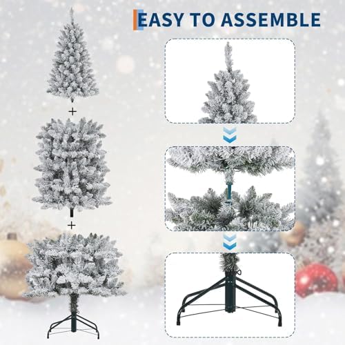GarveeHome 9 ft Pencil Christmas Tree, Pre-Lit Frosted Artificial Tree, Skinny Xmas Trees Holiday Decoration, with LED Light and Metal Base