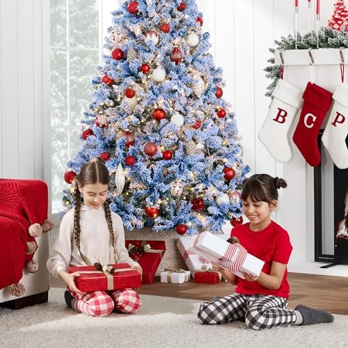 Best Choice Products Pre-Lit Blue Christmas Tree, 9ft Artificial Flocked Full Fir Tree, Holiday Decoration w/ 900 Lights, 2,094 Branch Tips