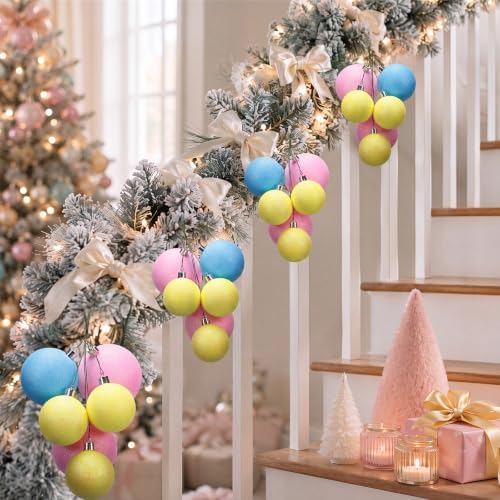 Roowest 4 Sets Large Pastel Glitter Christmas Ball Clusters Ornaments Decor