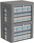 Clothes Storage Bins with Metal Frame, Clear Window, 66L, Dark Gray, 2-Pack