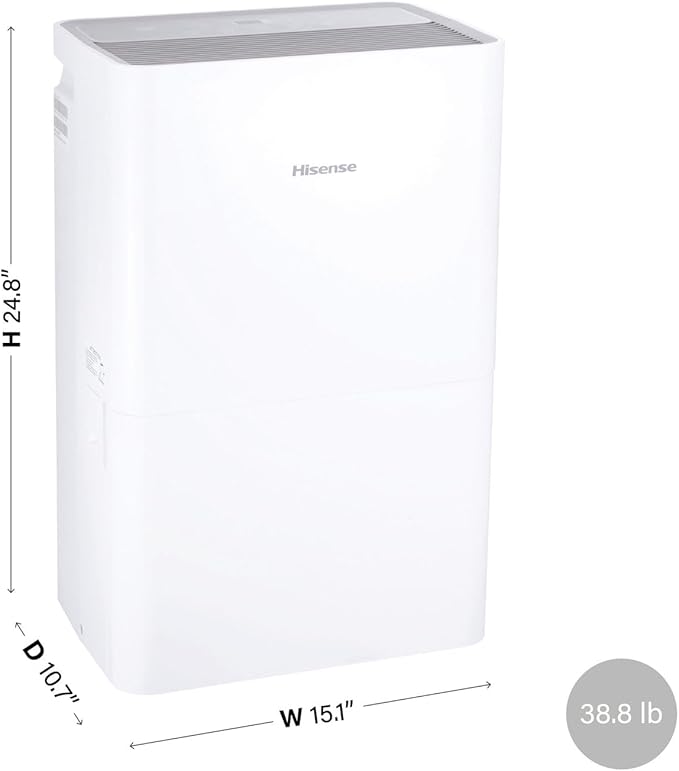 Hisense 50 Pint Portable Dehumidifier, Energy Efficient Quiet Humidity Absorber Moisture Extractor for Bathroom Bedroom Garage Attic Large Home House Crawl Space Closet