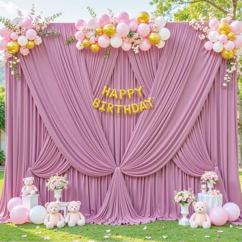 10 Panels Dusty Pink Backdrop Curtain for Wedding Parties Wrinkle Free Pink Photo Curtains Backdrop Drapes Fabric Decoration for Birthday Party Baby Shower 50ft(W) x 10ft(H)