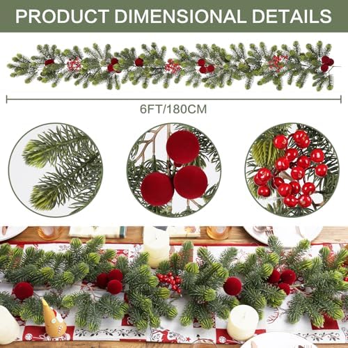 6FT Christmas Garland for Indoor Outdoor Table Fireplace Xmas Decorations