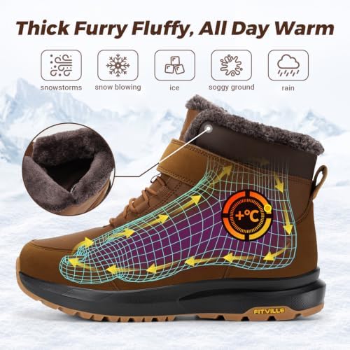 FitVille Wide Width Mens Winter Boots Fur Lined Extra Wide Snow Boot Lightweight Non Slip Outdoor Mens Diabetic Shoes for Flat Feet