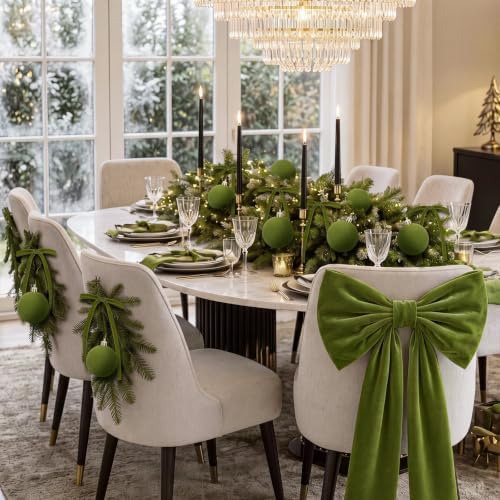 49 Pcs Moss Green Christmas Tree Decoration Set with Velvet Bow Ball