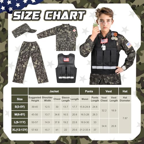 Metemot Kids Army Costume for Boys, Solider Boys Halloween Costume Age 3+