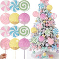 Roowest 12 Pcs 13.78'' Pastel Large Candy Christmas Decorations Giant Lollipop Candy Decoration with Sticks Macaron Peppermint Xmas Decor for Christmas Tree Ornament Holiday Party (Pastel,6 Styles)