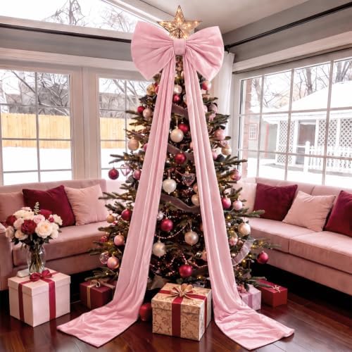 118 x 47 Extra Large Christmas Pink Velvet Bows Outdoor
