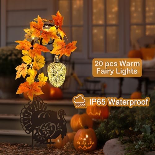 Thanksgiving Decorations Outdoor,Metal Turkey Solar Lights Garden Stakes