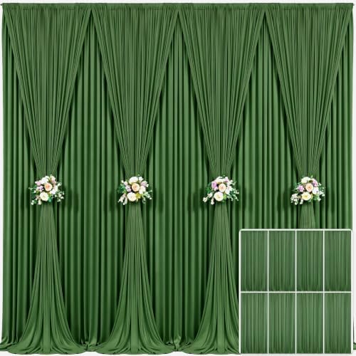 8 Panels Valley Green Backdrop Curtain for Parties Wrinkle Free Dark Green Photo Curtains Backdrop Drapes Fabric Decoration for Weding Baby Shower Birthday Party Photography 40ft(W) x 10ft(H)