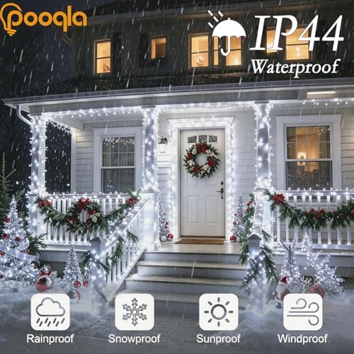 Pooqla 500 LED Cool White Christmas Lights Outdoor String Lights, 164 ft