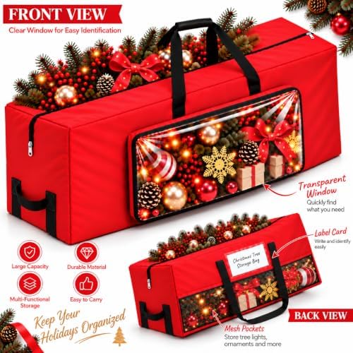 2 Pack Christmas Tree Storage Bags with Mesh Pocket and Clear Window
