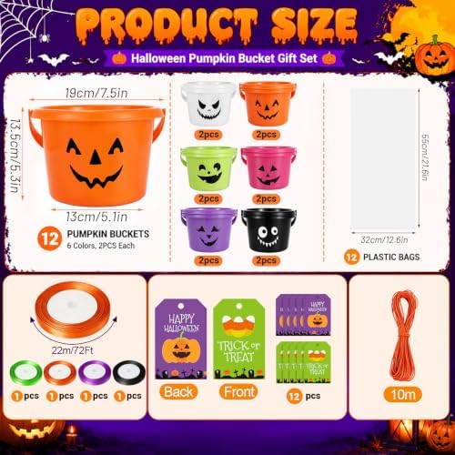 Halloween Plastic Pumpkin Candy Buckets Gift Set,12-Pcs(6 Colors)