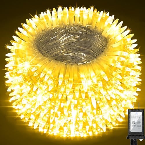 QUHUATU 300 LED 75FT Christmas String Lights Outdoor, 12 Modes, Warm White