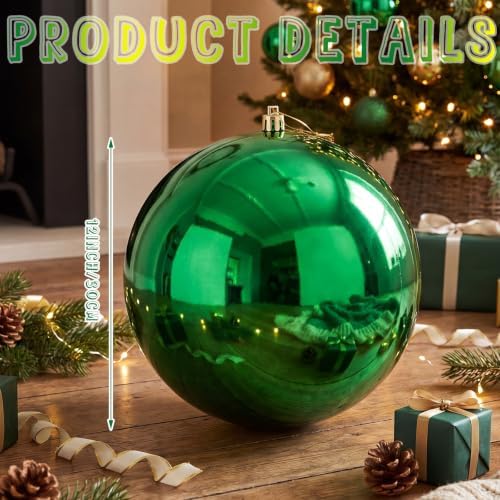Threan 10 Inch Large Emerald Green Shiny Christmas Ball Ornaments