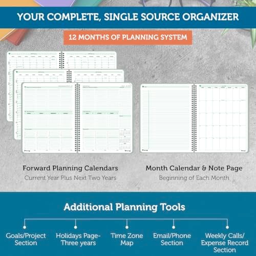 Planner Pad Spiral Bound July 2026 – June 2027 / Academic Year 8 1/2" x 11" Large 3-Tier Funnel Down 12 Month/Weekly Organizer, Greenish Grey Cover/Soft Green Ink