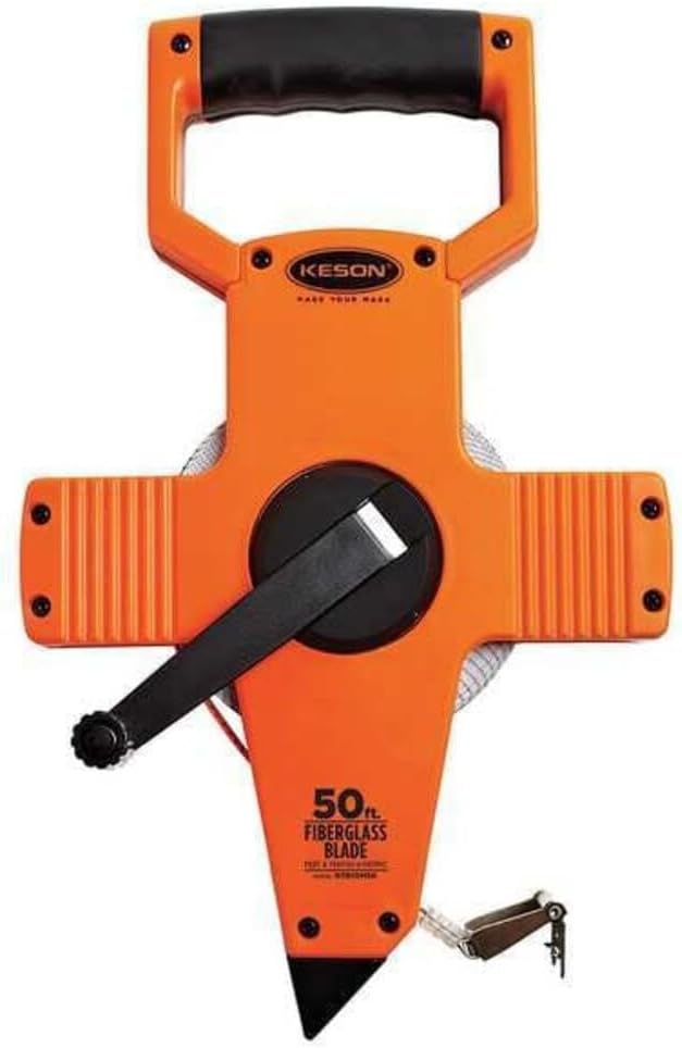 Keson OTR10M50 Open Reel Fiberglass Tape Measure Reel with Double Hook (Graduations: 1/10, 1/100 & m, cm, 2mm), 15M / 50-Foot