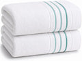 Bath Towels Set for Bathroom – Luxury 6-Piece Cotton Towels, Soft Absorbent & Quick Dry, 600 GSM Bath Towels for Bathroom, Hotel Spa Quality (White/Aqua Green, 2-Bath Towel Set)