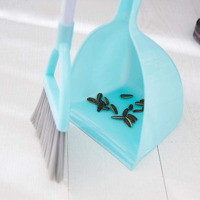 Mini Broom and Dustpan and Telescopic Rod Long Handle Broom, Camping Cleaning Tools, Light Blue and Green