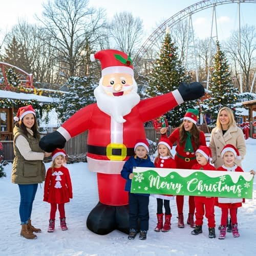 OurWarm 6 FT Christmas Inflatable Outdoor Decoration, Inflatable Santa Claus Decor with Detachable Banner, Christmas Blow Up Yard Decorations for Outdoor Indoor Garden Yard Lawn Xmas Decorations