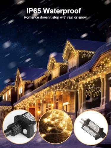 ROOR Christmas Icicle Lights, Outdoor String Lights, 66FT 640LED Warm White