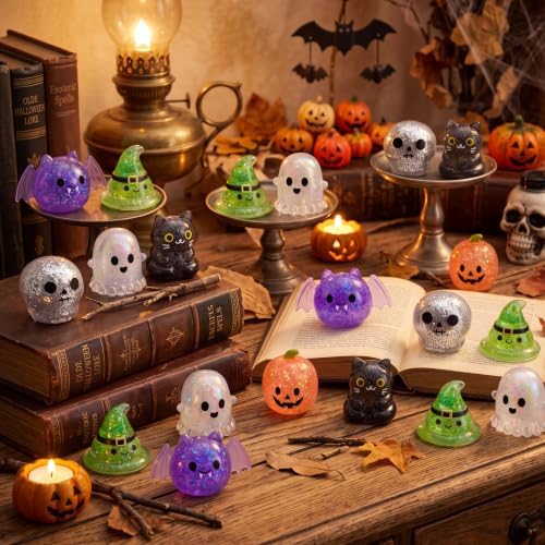 JOYIN 24 PCS Halloween Mini Glitter Squishy Toys, Slow Rising Squishy Toys, Anxiety Relief Stress Balls, Sensory Toy for Kids Teens, Party Favors, Trick or Treating, Classroom Prize