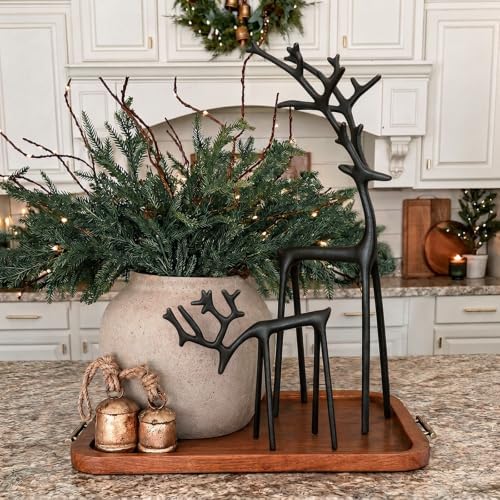 Christmas Decorations - Set of 2 Sculpted Black Metal Reindeer Statues