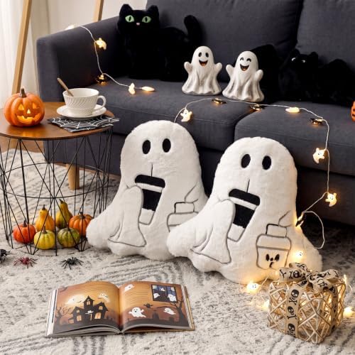 Konohan 2 Pcs Halloween Coffee Ghost Throw Pillows Ghost Shaped Stuffed