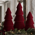 Christmas Decorations - Set of 3 Velvet Ceramic Christmas Trees (Red)