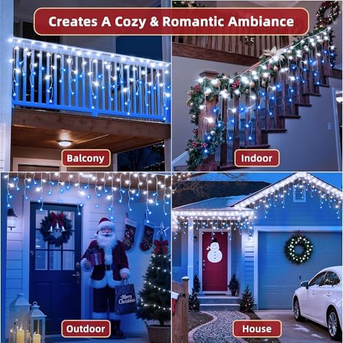 1332 LED 132ft Christmas Lights with 296 Drops, 12 Lighting Modes Blue & White Christmas Decoration Twinkling Lights Dimmable, Timer Outdoor Waterproof Fairy Lights for Indoor Garden House Eaves Roof