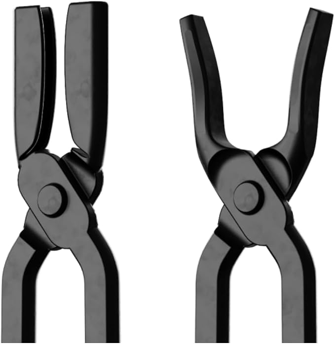 5PCS Blacksmith Tongs Set with Hammer - V-Bit Blade, Wolf Jaw, Scrollings, Flat Jaw & Square Jaw, Assembled High Carbon Steel Forging Tools for Metalworking