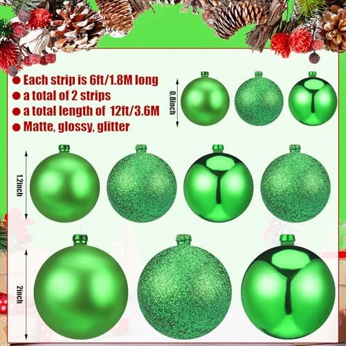 2 Pcs 6 ft Christmas Ball Ornament Garland, Grass Green
