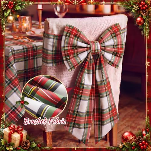 Thiccywoov 4 Pcs Christmas Chair Bows Decorations 25 x 14 in, White Tartan