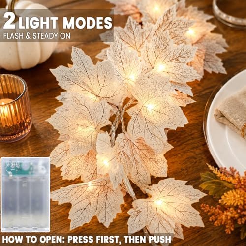 Fall Decor 2 Pack Lighted Fall Garland with Lights Battery Operated (White)