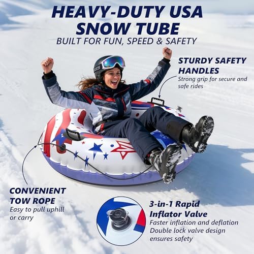 47 Inch Heavy-Duty Inflatable Snow Tube Sled with Towable Leash, Cold-Resistant Snow Tubes for Sledding with Triple-Layer Bottom & Sturdy Handles Winter Outdoor Snow Toys