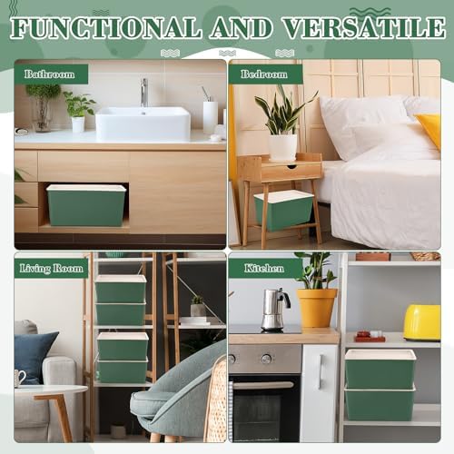 Menkxi 4 Pcs Storage Bins with Lids, Green, Small