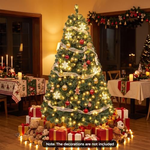 HAPPYGRILL 7 FT Pre-lit Christmas Tree Artificial Hinged Xmas Tree