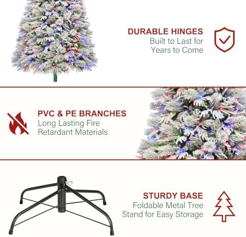 Hykolity 9ft Prelit Premium Flocked Christmas Tree with 700 Multicolor LEDs