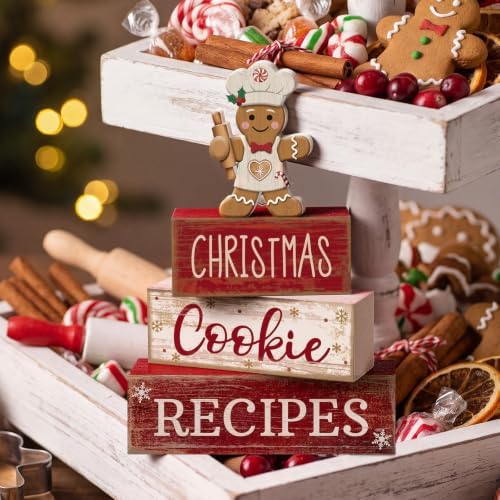 Moucuny 4 Pcs Christmas Table Decorations, Gingerbread Cookie Recipes Sign