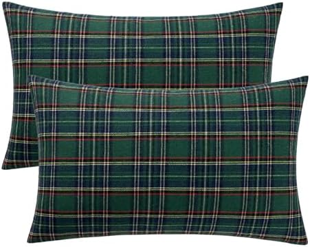 MIULEE Christmas Plaid Pillow Covers Scottish Tartan 12x20 Green