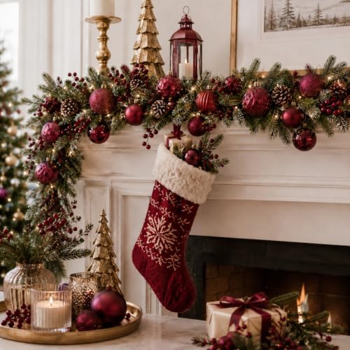 Lunmon 64 Pcs Burgundy Maroon Christmas Ball Ornaments 1.57/1.97/2.36 Inch
