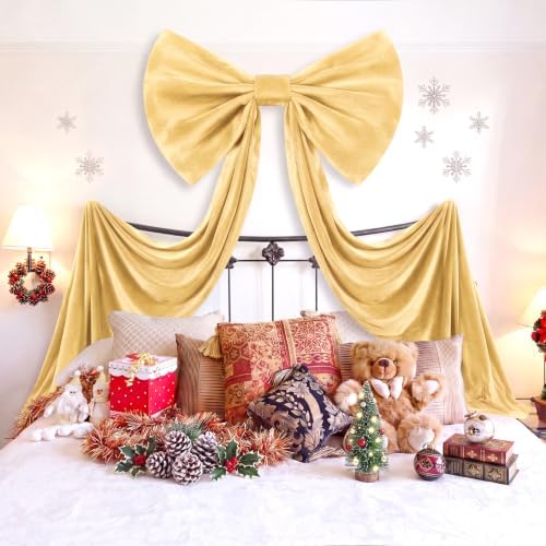 118 x 47 Extra Large Christmas Gold Velvet Bow Outdoor