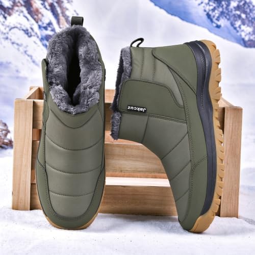 Jakcuz Plus Size Men's Water Resistant Winter Snow Boots with Warm Faux Fur